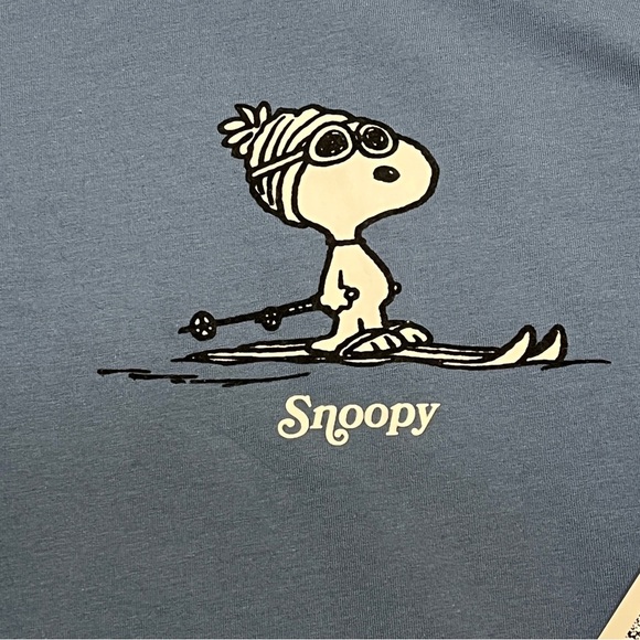 FOREVER 21 Long Sleeve T-shirt Snoopy Skiing Blue White Stripes Cropped Large - Picture 4 of 8